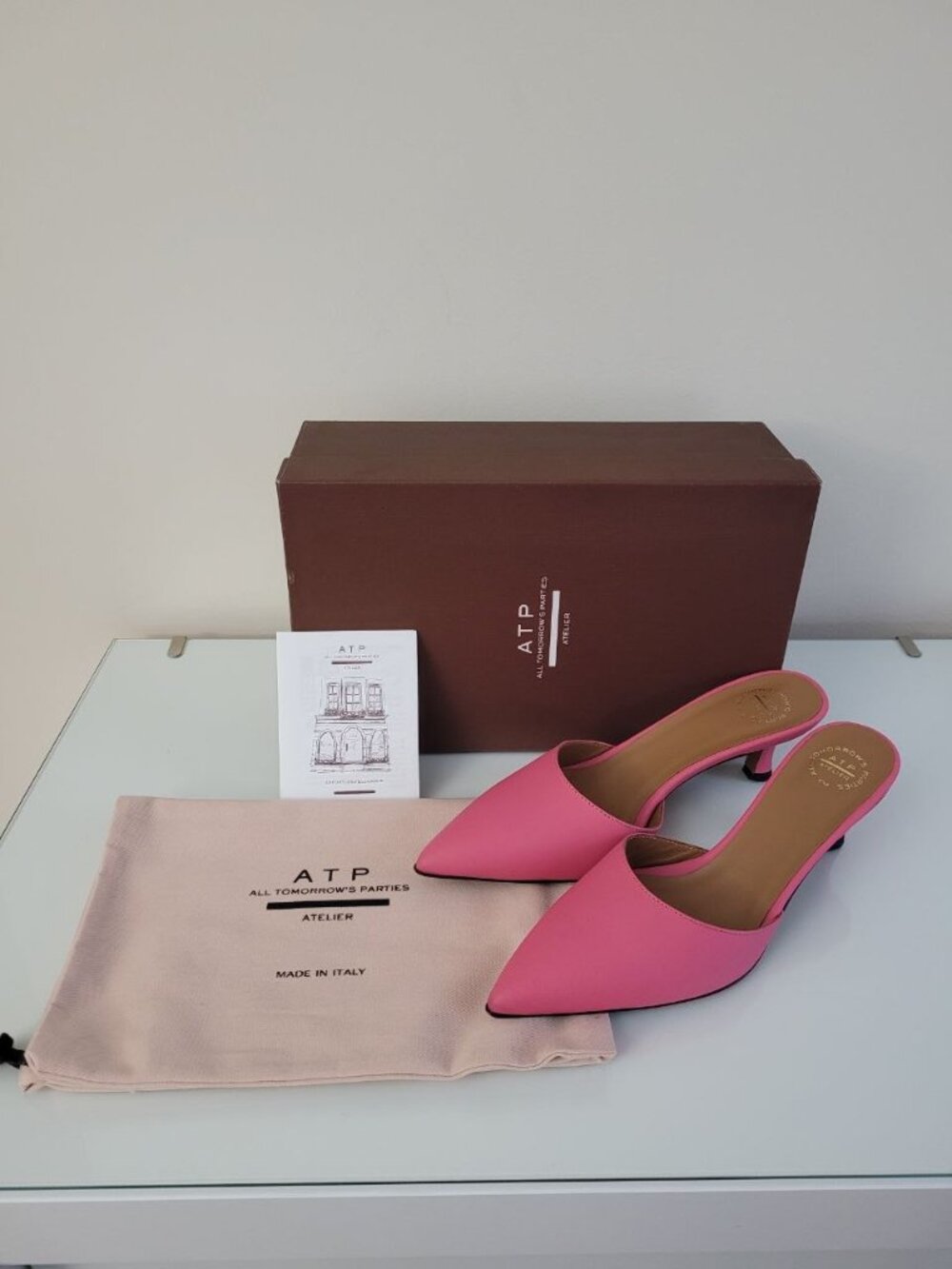 ATP Atelier Leather Pointed-Toe Mule - Kitten Heels, S 37, Pink, Made in Italy